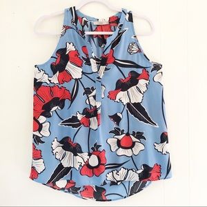 Dalia Sleeveless Poppy Print Split Neck Top